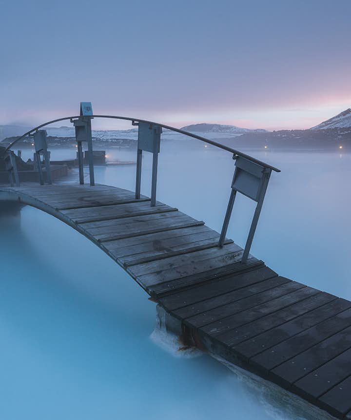 A bridge over one of the geothermal pools at the Blue Lagoon.