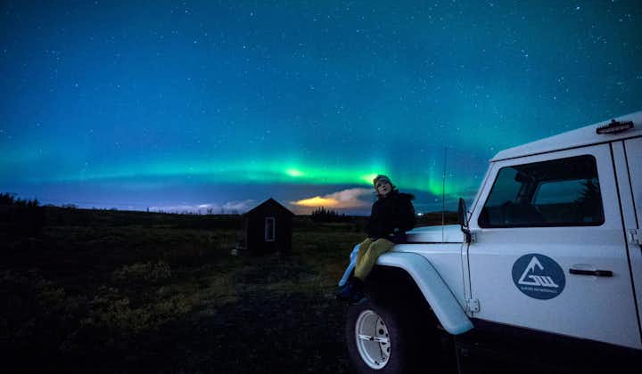 During this semi-private northern lights tour you can sit on the super jeep and marvel at the colorful night sky amid a beautiful countryside setting near Reykjavik.