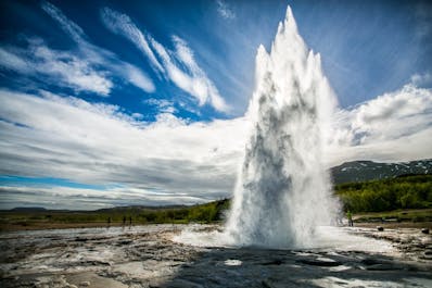 The Strokkur geyser is the show's star at the Geysir geothermal area on the Golden Circle.