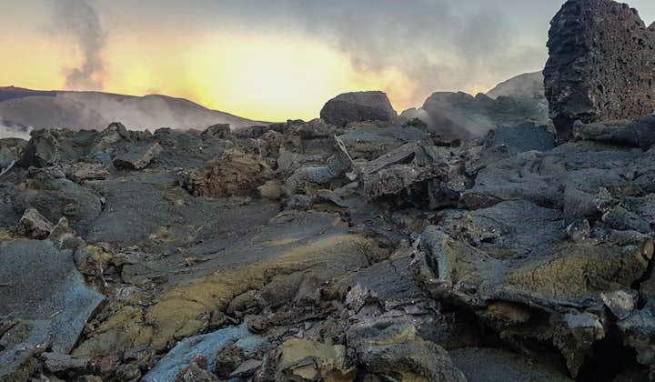 The volcanic landscape of the Reykjanes Peninsula in Iceland.