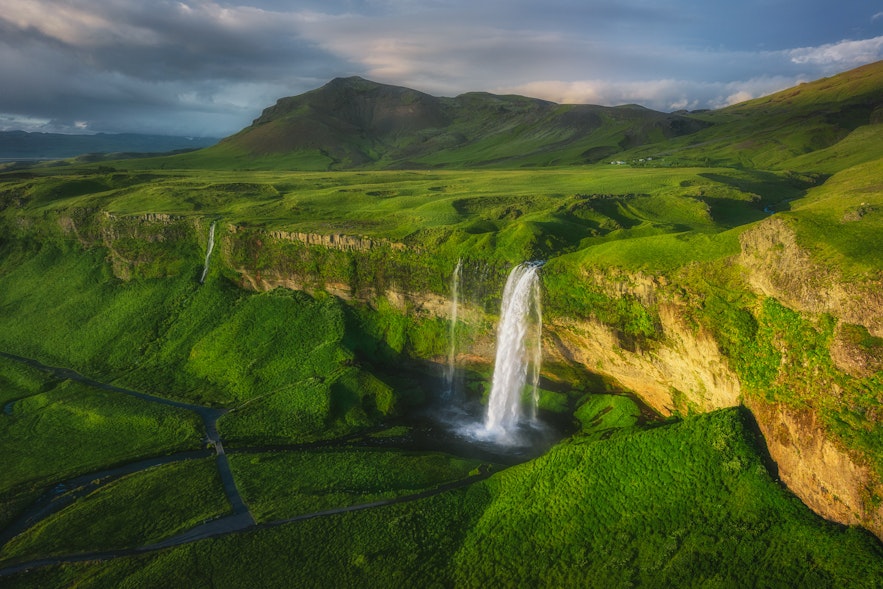 Seljalandsfoss waterfall on the south coast of Iceland during summer