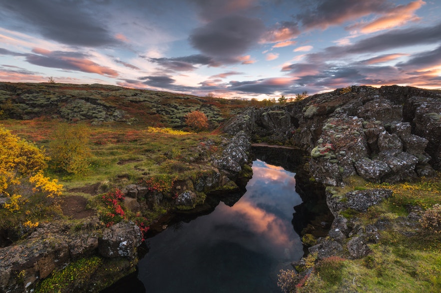 Thingvellir National Park has many rift valleys and cracks in the ground