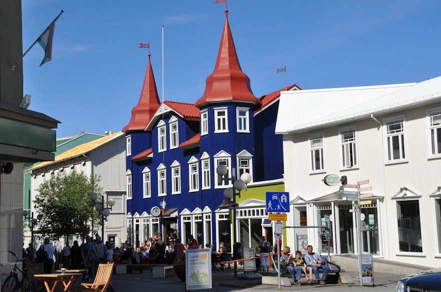 The center of Akureyri town in the north of Iceland