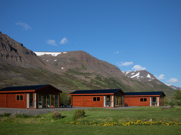 Dalasetur has three two-bedroom self-contained cabins in the countryside near Hofsos, each with luxurious modern comforts.