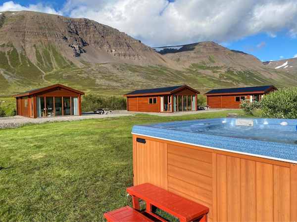 When you stay at one of three cabins at Dalasetur you have access to a modern outdoor jacuzzi.