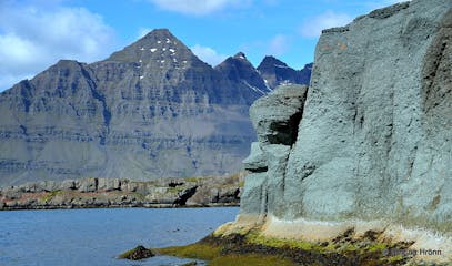 The amazing turquoise Blábjörg Cliffs in Berufjörður in East Iceland