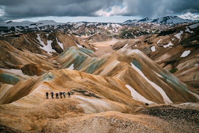 Continue your 12-day hiking tour of the Icelandic Highlands at the Skaelingar lava fields.