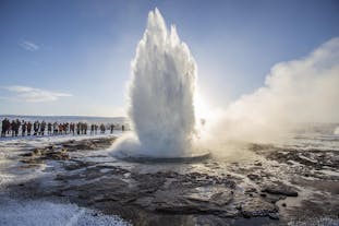 An exploding geyser at the Geysir Hot Spring Area is a sight to behold.