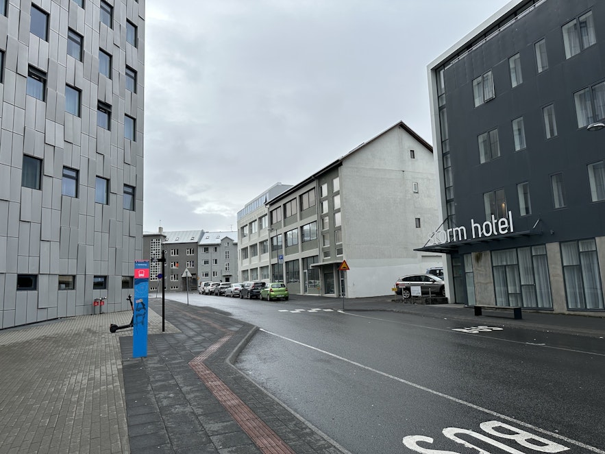 Bus Stop 12 or Hofdatorg is beside the Storm Hotel and Fosshotel Reykjavik in Iceland.