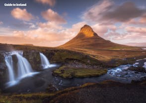 Kirkjufell Mountain on the Snaefellsnes Peninsula with a nearby waterfall.