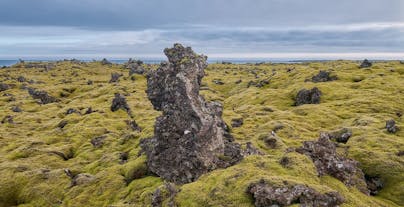 Berserkjagata trail on the Snaefellsnes peninsula features sprawling lava fields.