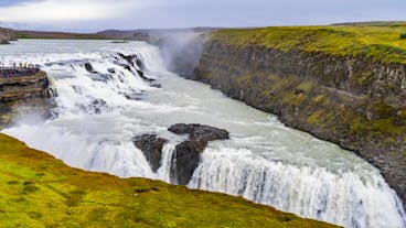 Gullfoss Waterfall captivates with its powerful cascades and rugged beauty.