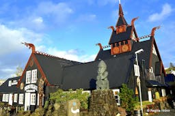 The exterior of the Viking Village hotel and restaurant in Hafnarfjordur.