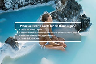 Wenn du diese Premium-Eintrittskarte für die Blaue Lagune buchst, erhältst du tolle Zusatzleistungen wie drei Gesichtsmasken, einen Bademantel und vieles mehr.