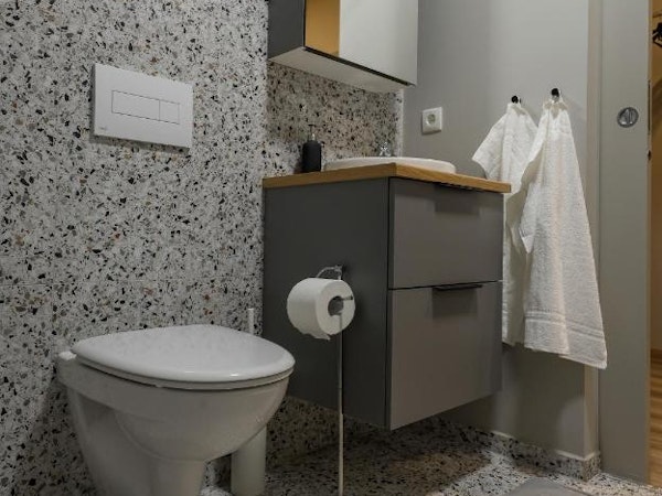 A private bathroom at Center Apartments in Reykjavik.