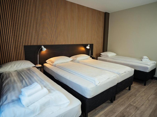 A quadruple room at Konvin Hotel near Keflavik airport.