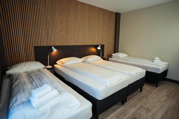 A quadruple room at Konvin Hotel near Keflavik airport.