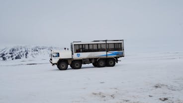 A monster truck on the Langjokull glacier.