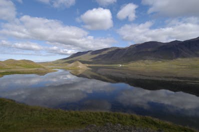 A scenic view of Lake Myvatn on the Diamond Circle tourist route in North Iceland.