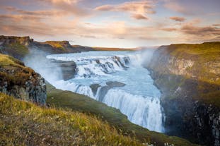 Gullfoss is one of three spectacular Golden Circle attractions, cascading down a 90-degree bend in the Hvita river.