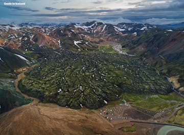 A vast lava field welcomes you in the Landmannalaugar area.