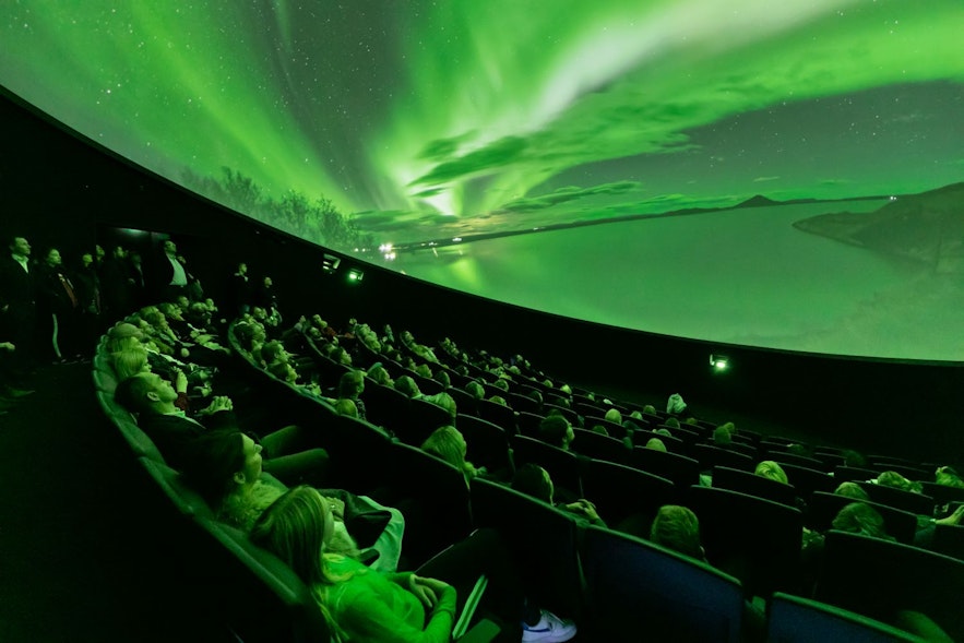 People at the Northern Lights Show at the Perlan Planetarium in Reykjavik