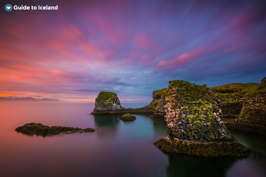 Hellnar is an old village on the Snaefellsnes Peninsula in Iceland, known for its beautiful scenery.