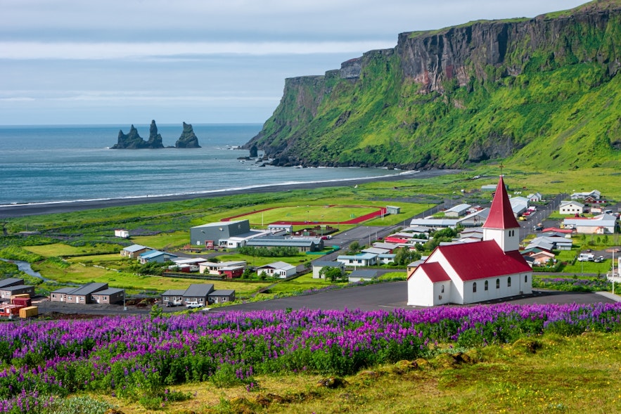 The village of Vik in the South of Iceland is famous for its black sand beaches.