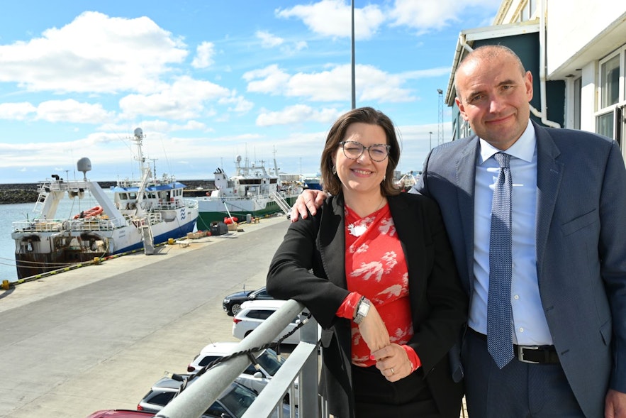 President of Iceland Gudni Th Johannesson and First Lady Eliza Reid on a visit to Grindavik